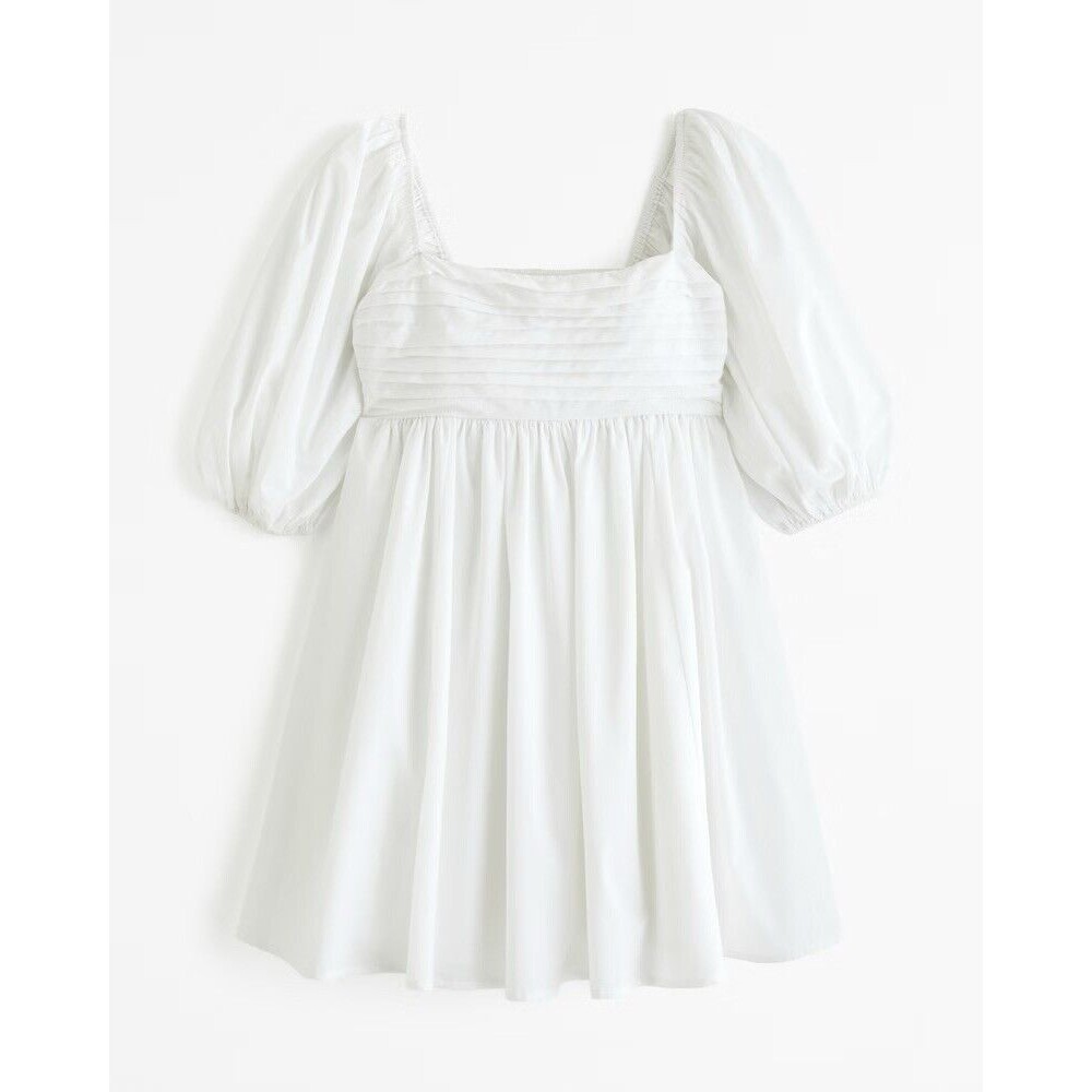 Abercrombie & Fitch Classic White Emerson Puff Sleeve Preppy Dress SZ S Babydoll